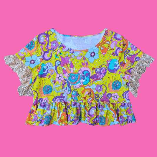 Handmade, Upcycled Groovy, Psychedelic Fabric Blouse Size XL