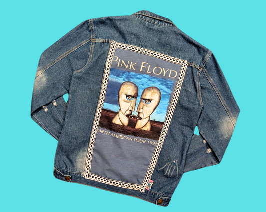 Handmade, Upcycled Pink Floyd The Division Bell T-Shirt Denim Jacket Size XL