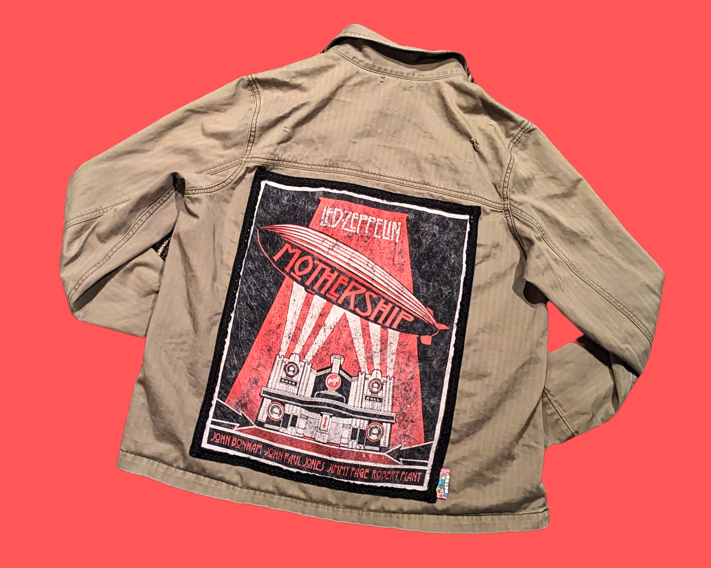 Handmade, Upcycled Led Zeppelin Denim Jacket Size L