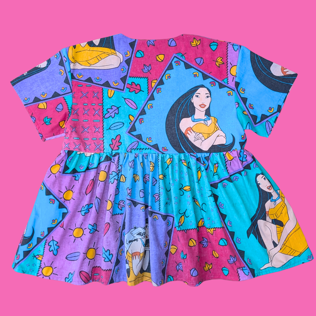 Handmade, Upcycled Disney's Pocahontas Bedsheet Dress Fits an Oversized XL or Fitted 2XL