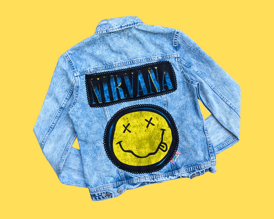 Handmade, Upcycled Nirvana Denim Jacket Size S