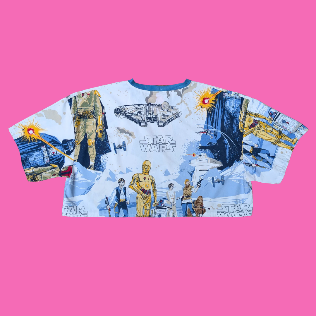 Handmade, Upcycled Star Wars Bedsheet Crop Top Oversized XL, Fitted 2XL