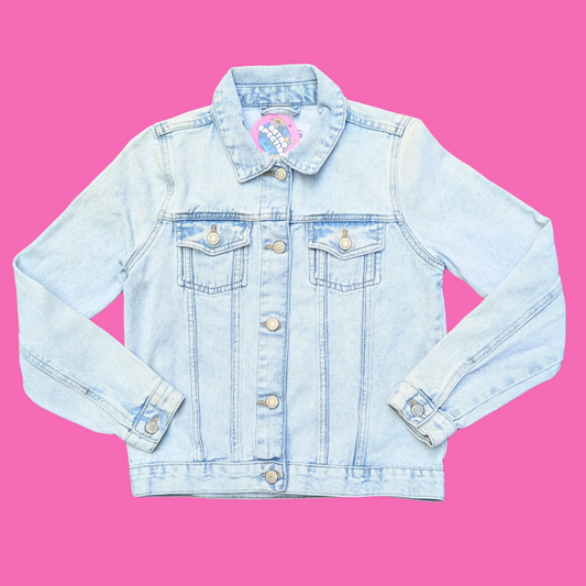 "Get In Loser, We Are Going Hexing" Upcycled T-Shirt Denim Jacket Size S for Women (Size M for Kids)