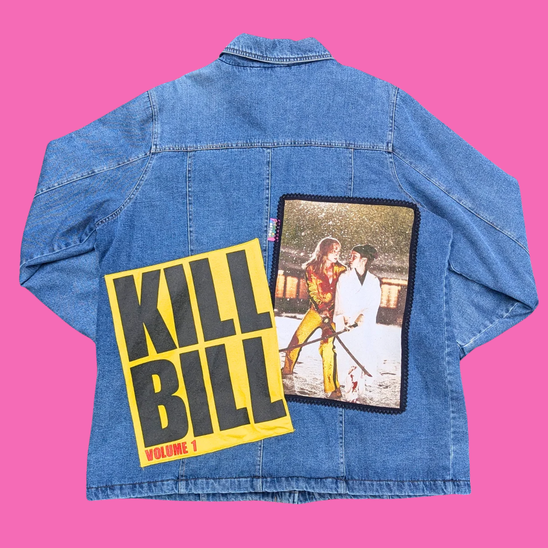 Kill Bill Upcycled T-Shirt Denim Jacket Size 1XL for Women