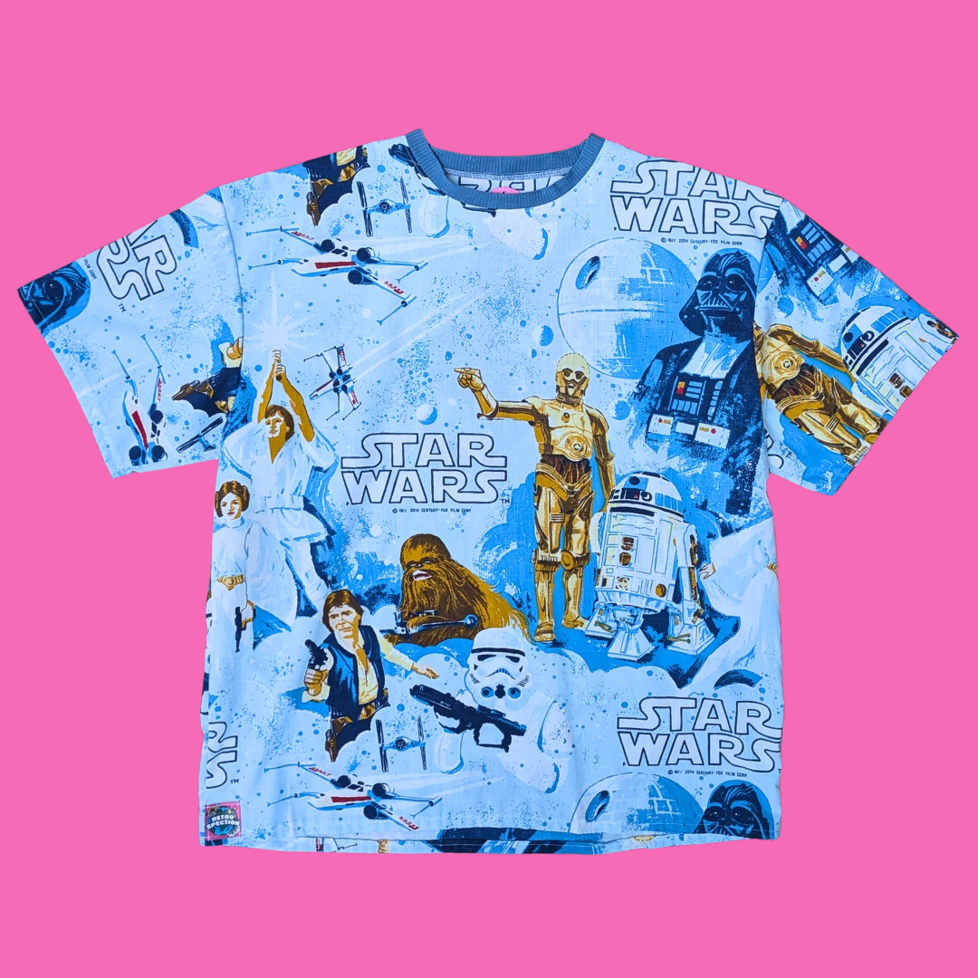 Handmade, Upcycled Star Wars Bedsheet T-Shirt Oversized XL, Fitted 2XL