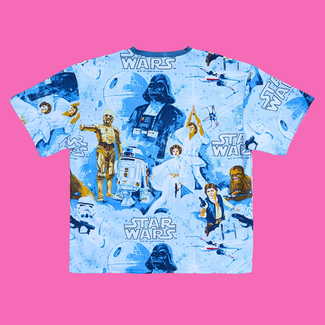 Handmade, Upcycled Star Wars Bedsheet T-Shirt Oversized XL, Fitted 2XL
