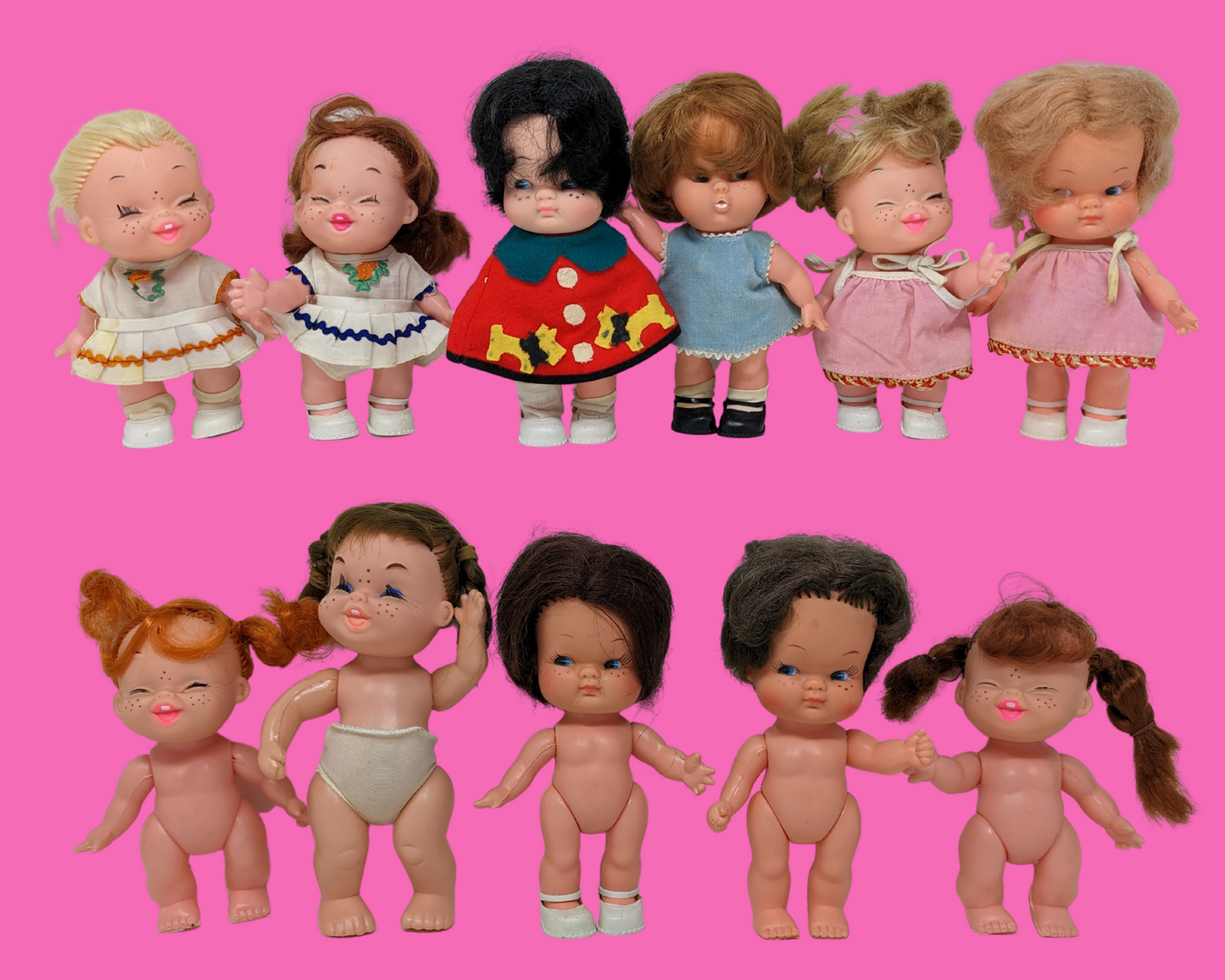 Lot de 11 poupées Evergreen vintage des années 1970 fabriquées à Hong Kong