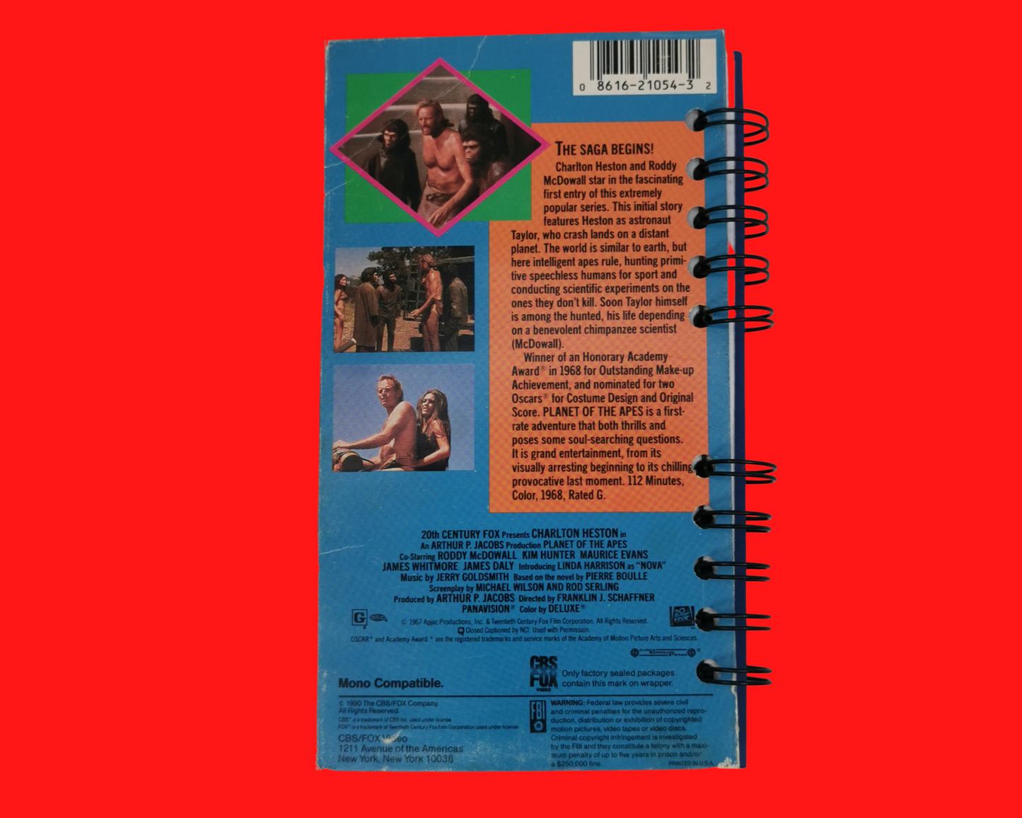 Cahier de film VHS recyclé La planète des singes