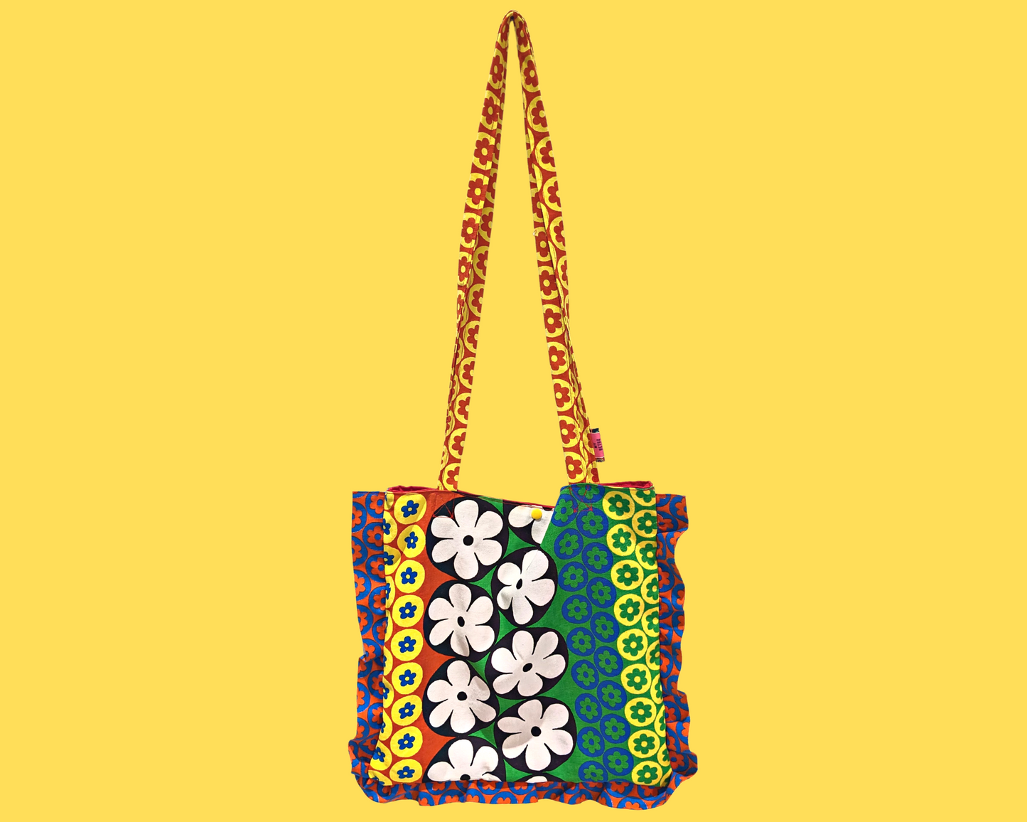 Handmade, Upcycled Vintage Groovy Flower Power Fabric Tote Bag