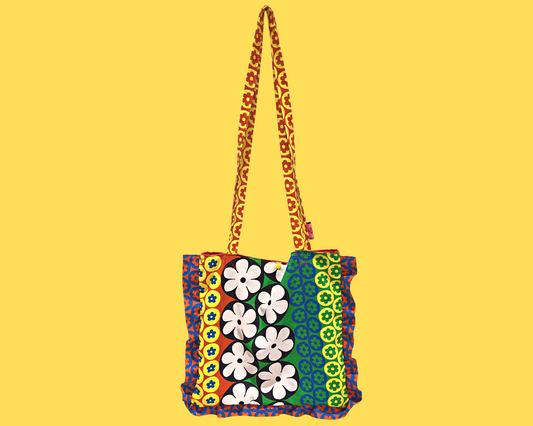 Sac fourre-tout en tissu Vintage Groovy Flower Power recyclé et fait à la main