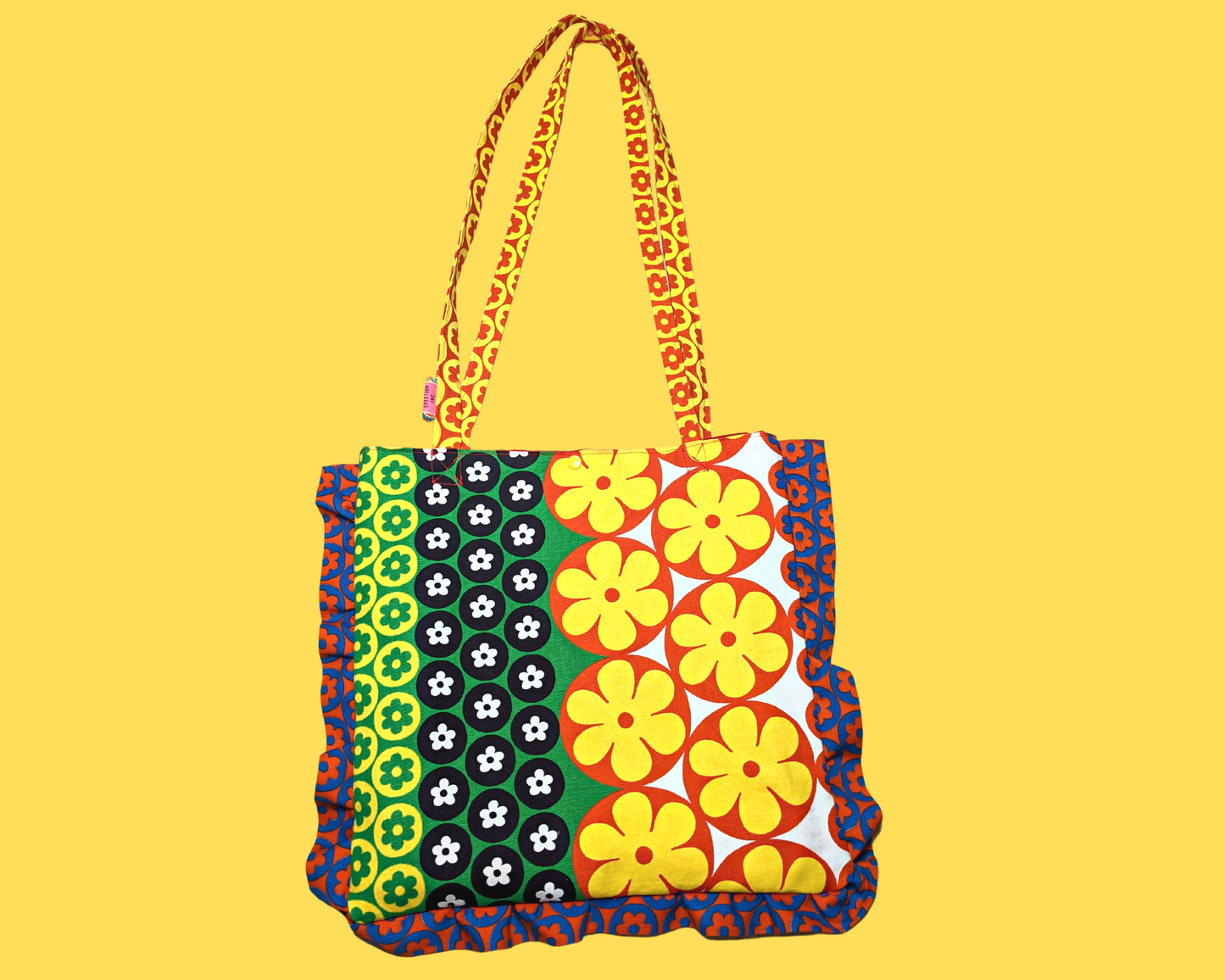 Handmade, Upcycled Vintage Groovy Flower Power Fabric Tote Bag
