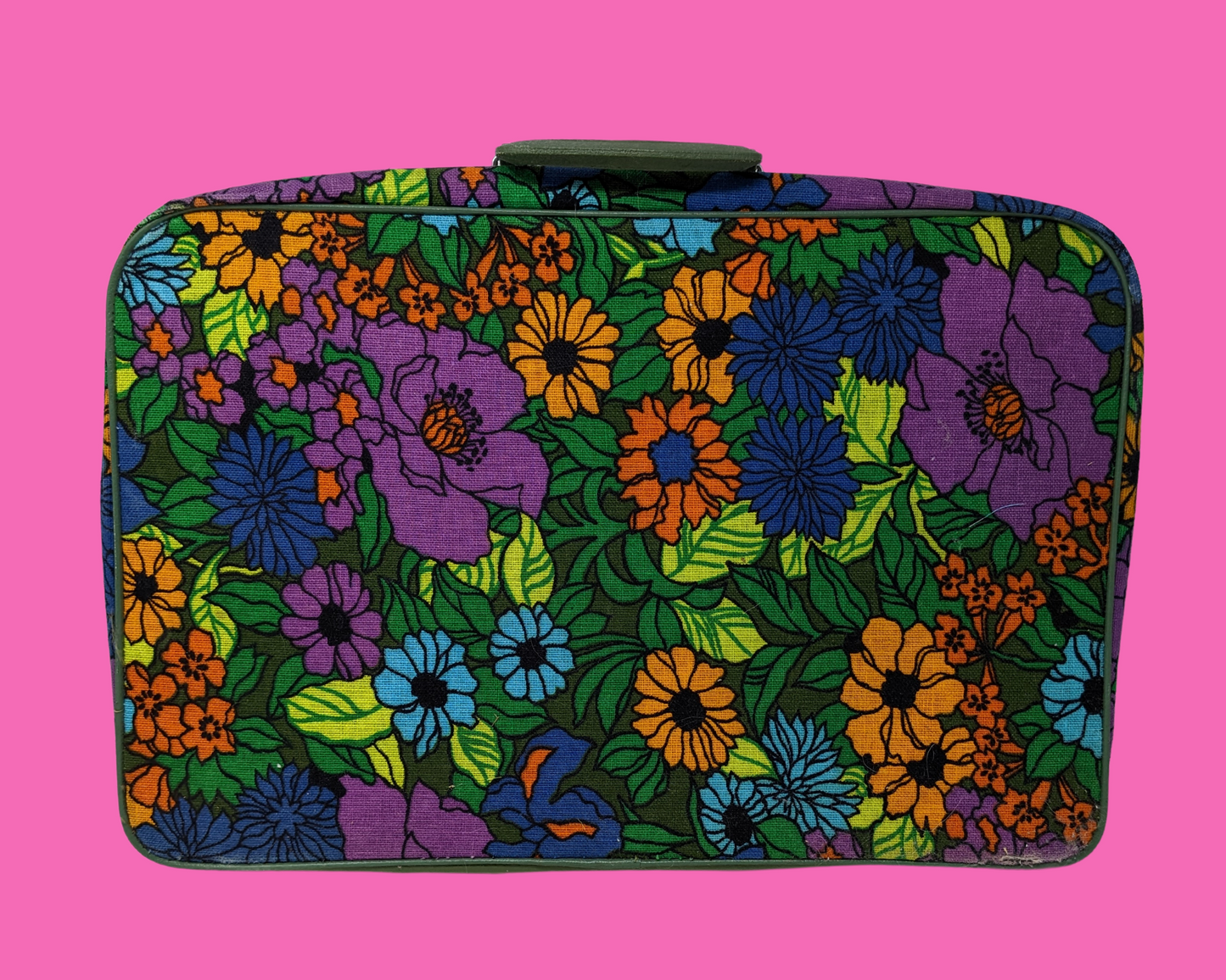 Vintage 1960's Blue, Yellow, Green and Purple Floral Groovy Small Suitcase