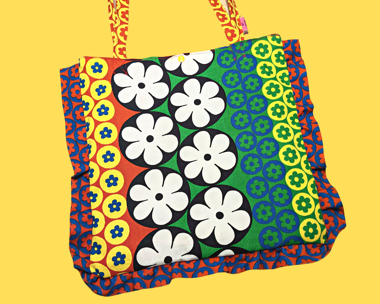 Handmade, Upcycled Vintage Groovy Flower Power Fabric Tote Bag