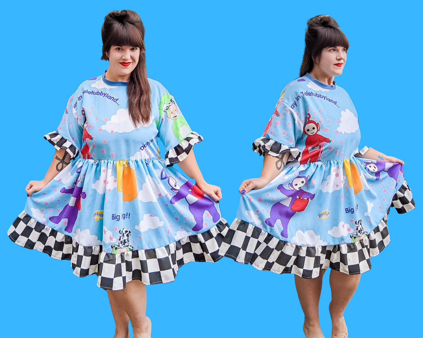 Handmade, Upcycled Teletubbies Bedsheet T-Shirt Dress Fits S-M-L-XL
