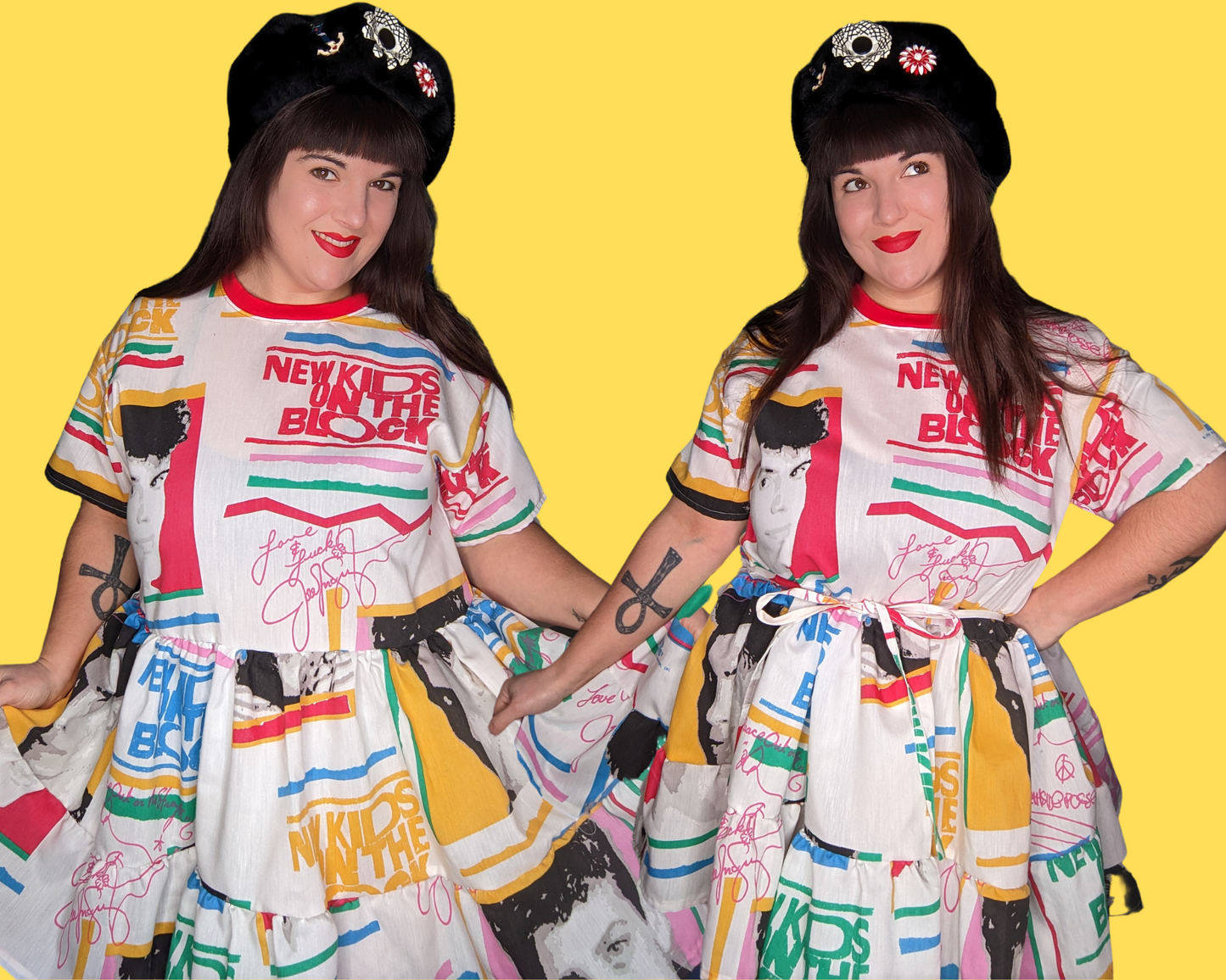 Handmade, Upcycled New Kids On The Block Bedsheet T-Shirt Dress Fits S-M-L-XL