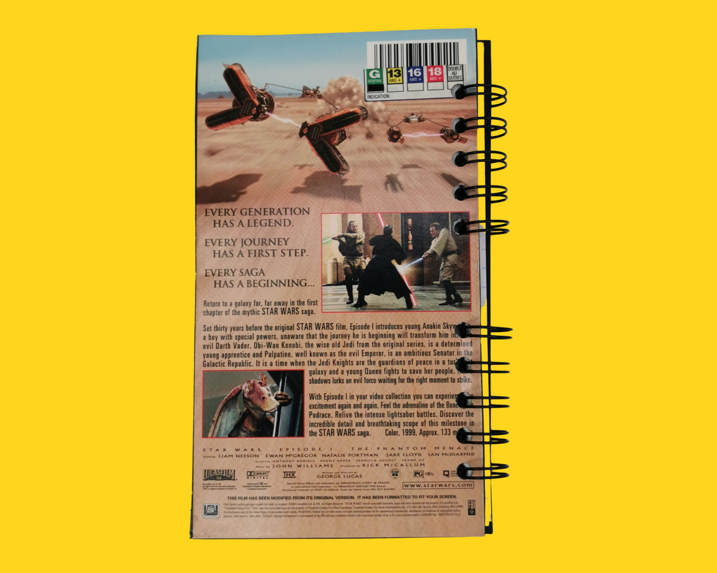 Cahier de film VHS Star Wars The Phantom Menace