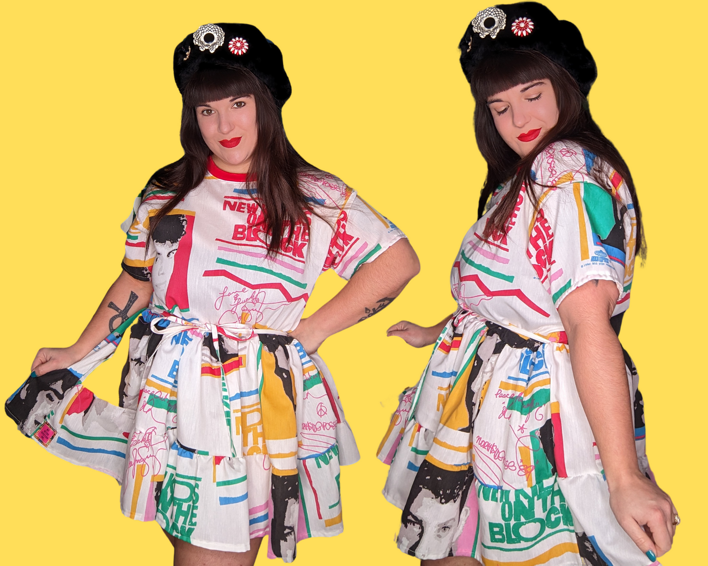 Handmade, Upcycled New Kids On The Block Bedsheet T-Shirt Dress Fits S-M-L-XL