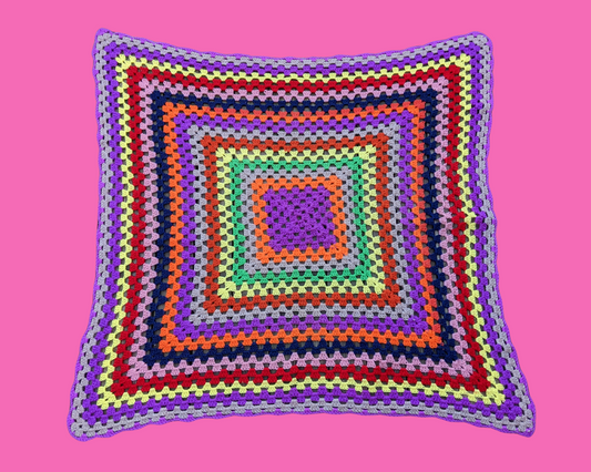 Vintage 1970's Rainbow Colours Wool Crochet Blanket