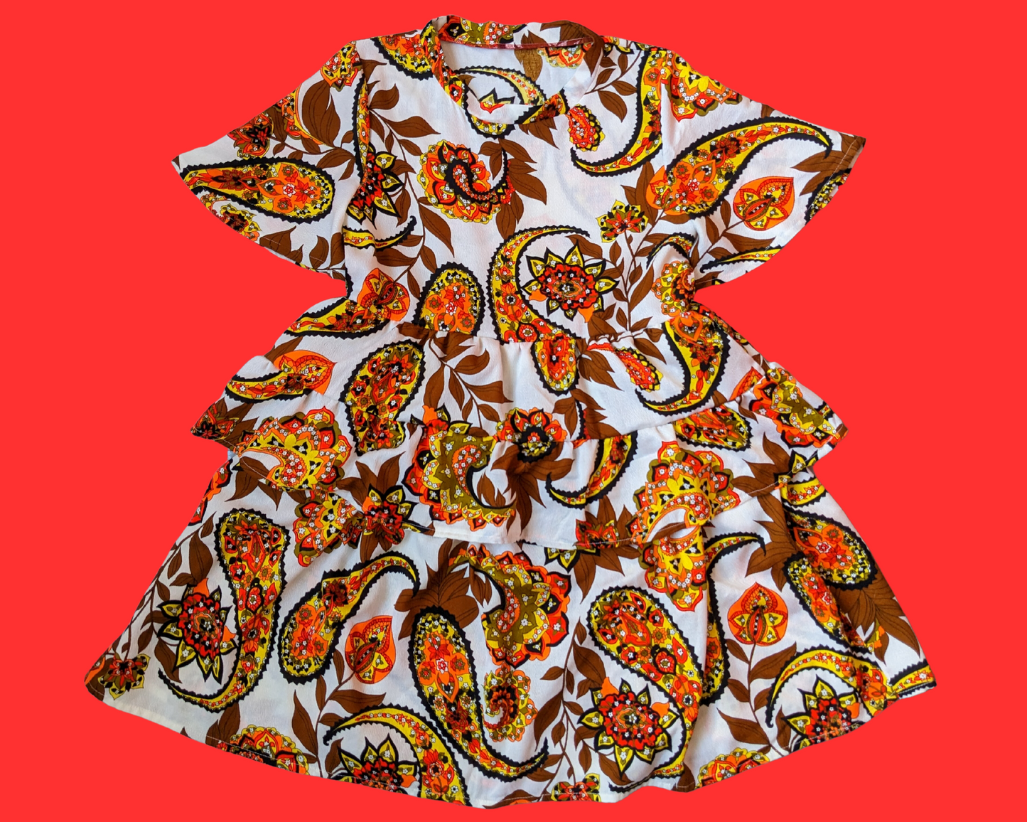 Handmade, Upcycled Vintage 1960's Groovy, Paisley Patterned Dress Size S
