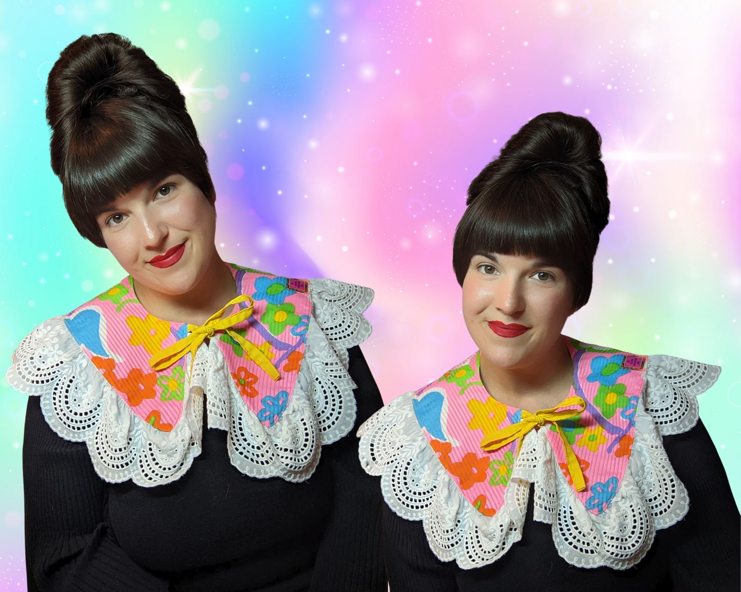 Handmade, Upcycled, Reversible Pilgrim Collar with Frill Made With Two Vintage Fabrics