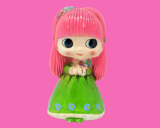 Vintage 1960's Big Eyed Little Girl Ceramic Piggy Bank, Made in Japan