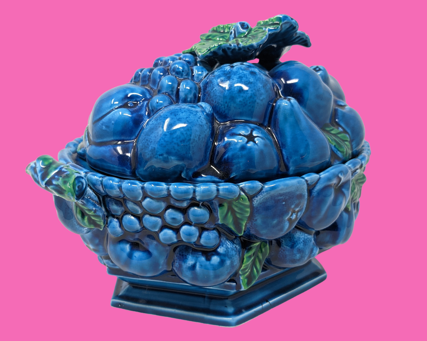 Vintage 1970's Inarco Japan Fruits, Blue and Green, Soup Container with Lid and Laddle