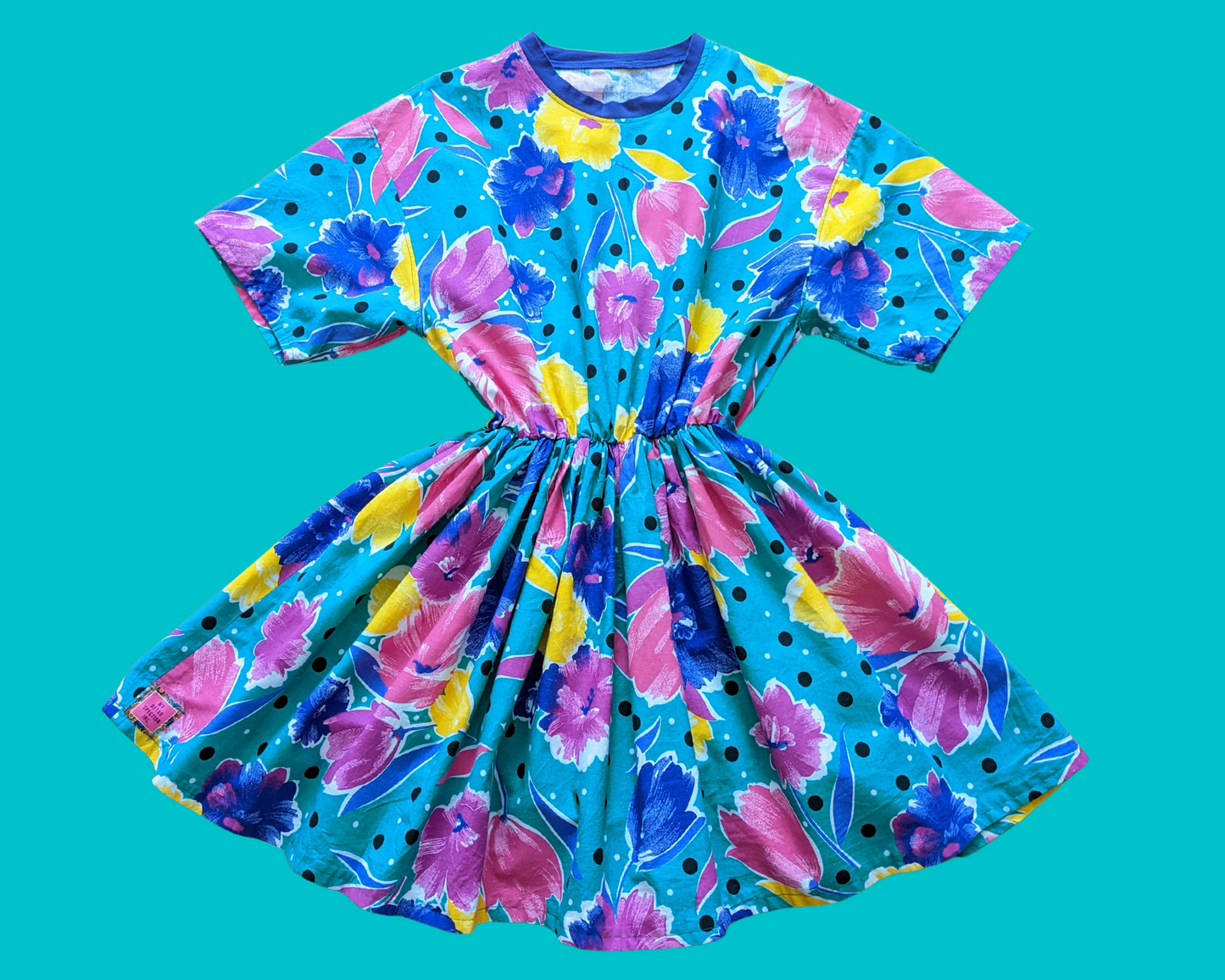 Handmade, Upcycled Vintage 1980's Floral Fabric T-Shirt Dress Fits S-M-L-XL