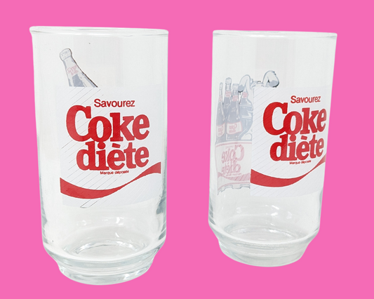 Vintage 1980's Set of Two Diet Coke Glasses // Astérix et Obélix, Idéfix et Obélix