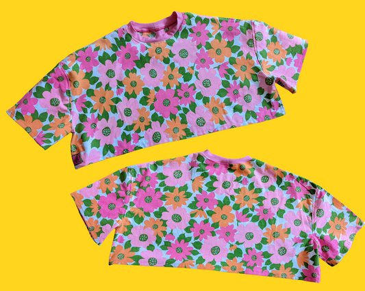 Fait à la main, Upcycled Vintage 1960's Floral Fabric Crop Top Taille XS