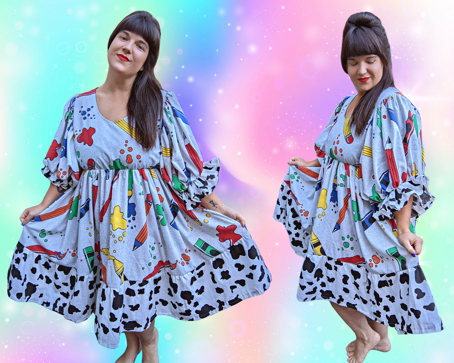 Handmade, Upcycled Vintage 1990's Back to School Themed Bedsheet Dress Size L/XL
