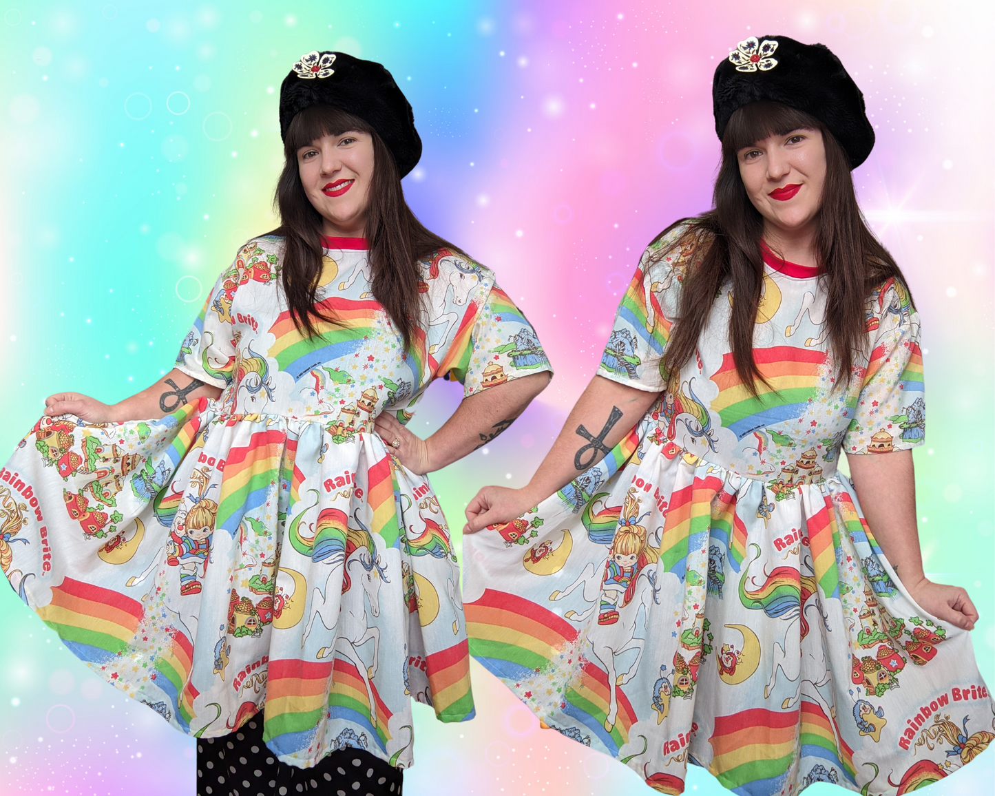 Fait à la main, Upcycled Rainbow Brite Vintage 1980's Bedsheet T-Shirt Dress Fits SML-XL
