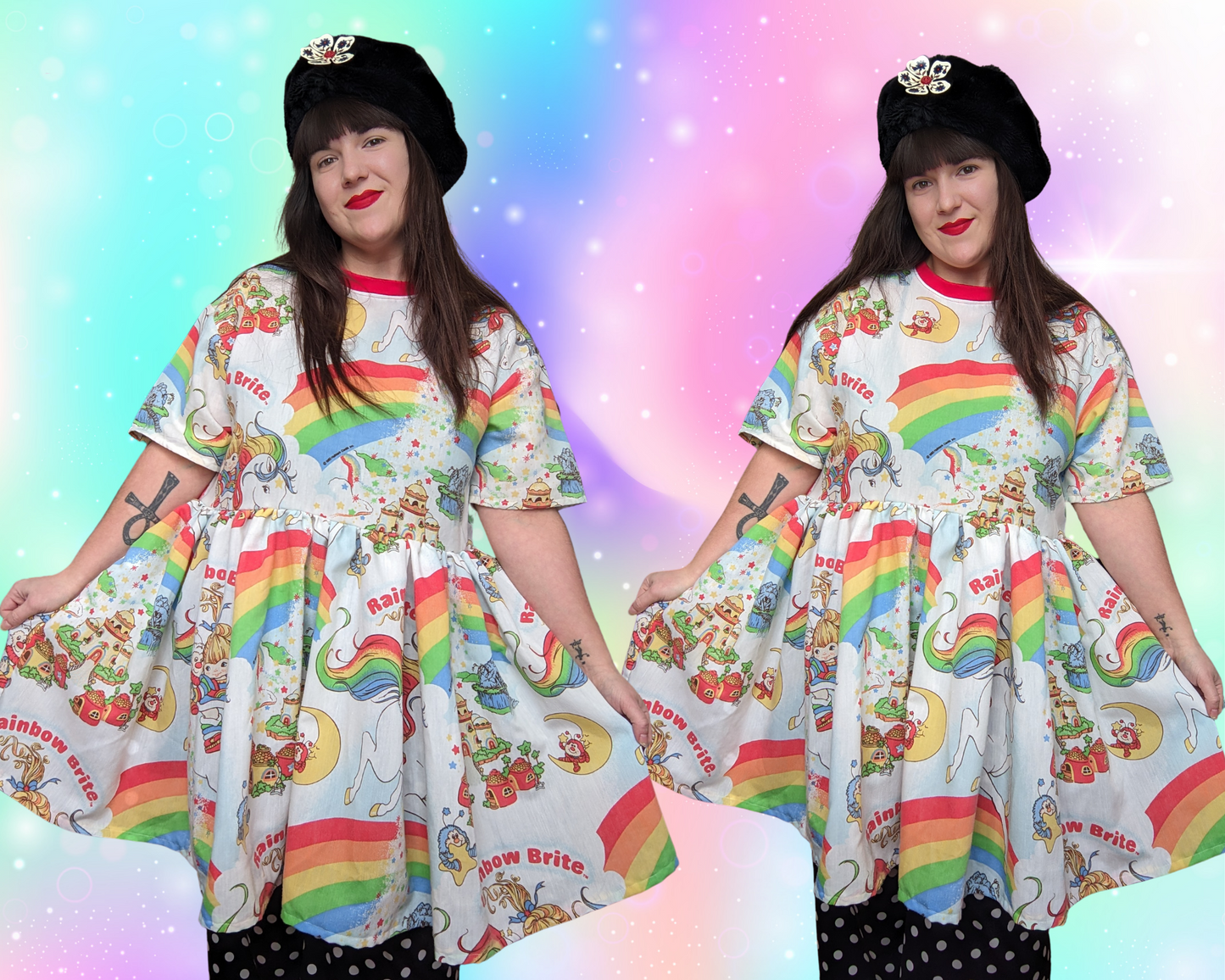 Handmade, Upcycled Rainbow Brite Vintage 1980's Bedsheet T-Shirt Dress Fits S-M-L-XL