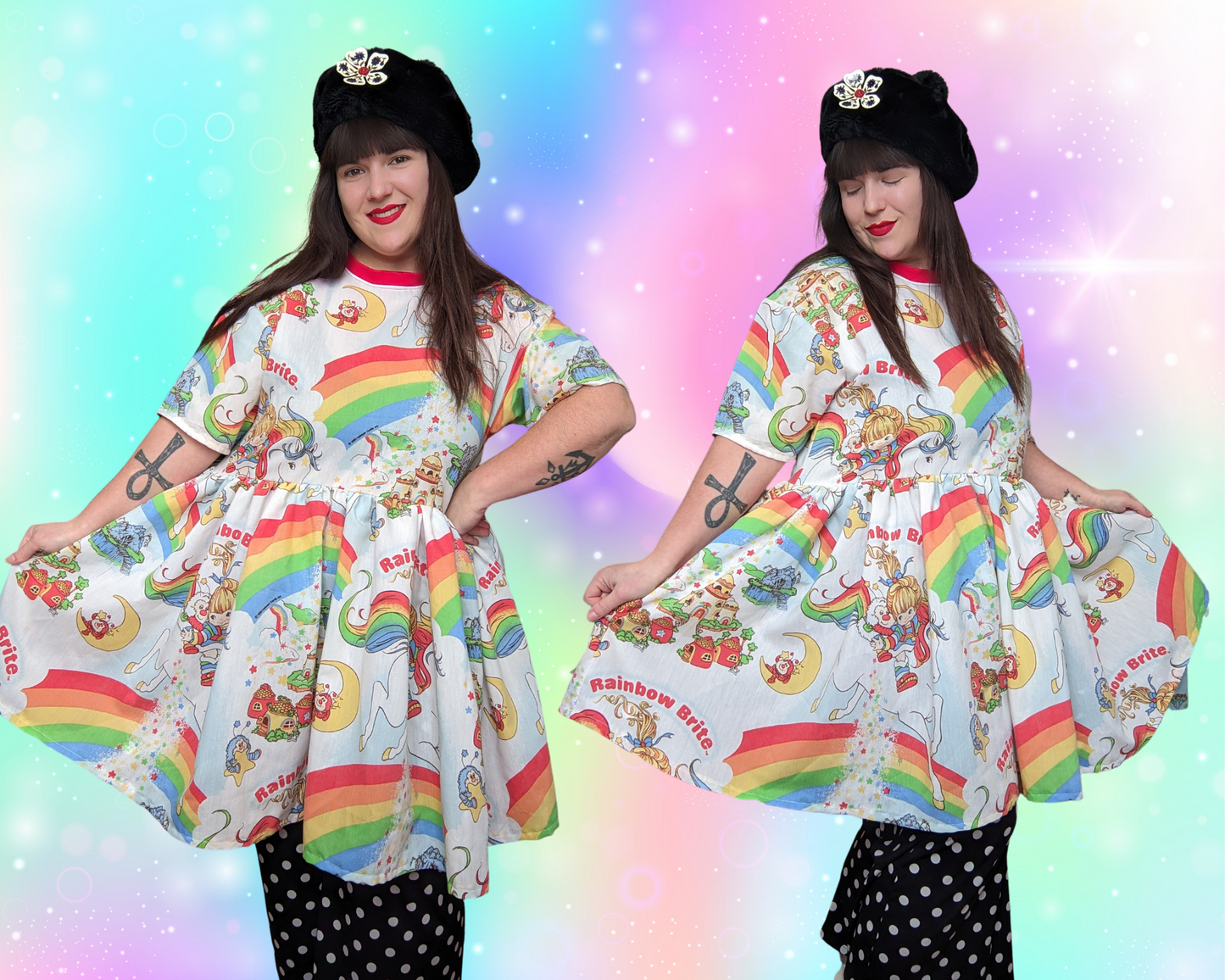 Fait à la main, Upcycled Rainbow Brite Vintage 1980's Bedsheet T-Shirt Dress Fits SML-XL