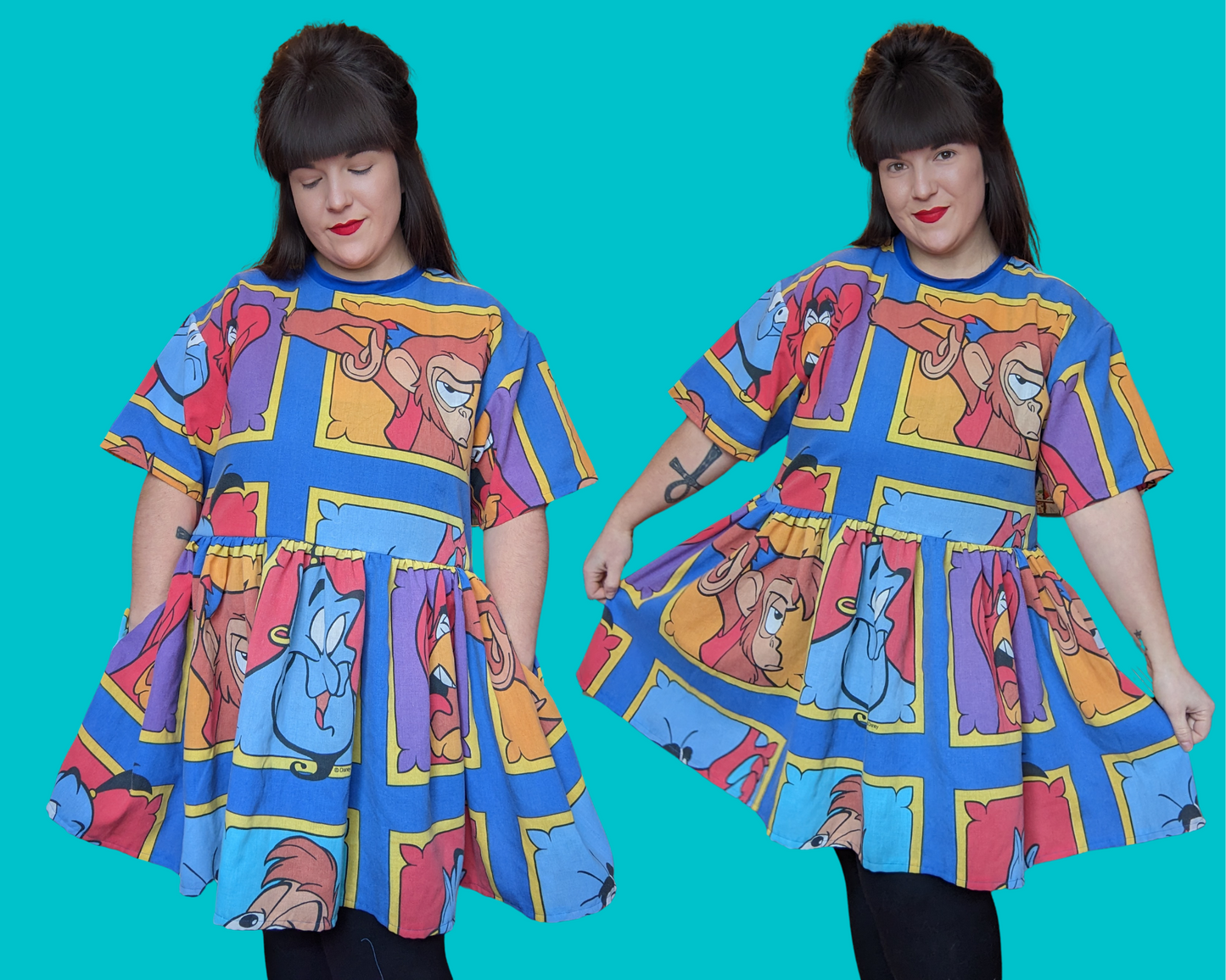 Handmade, Upcycled Disney's Aladdin Bedsheet T-Shirt Dress Fits S-M-L-XL