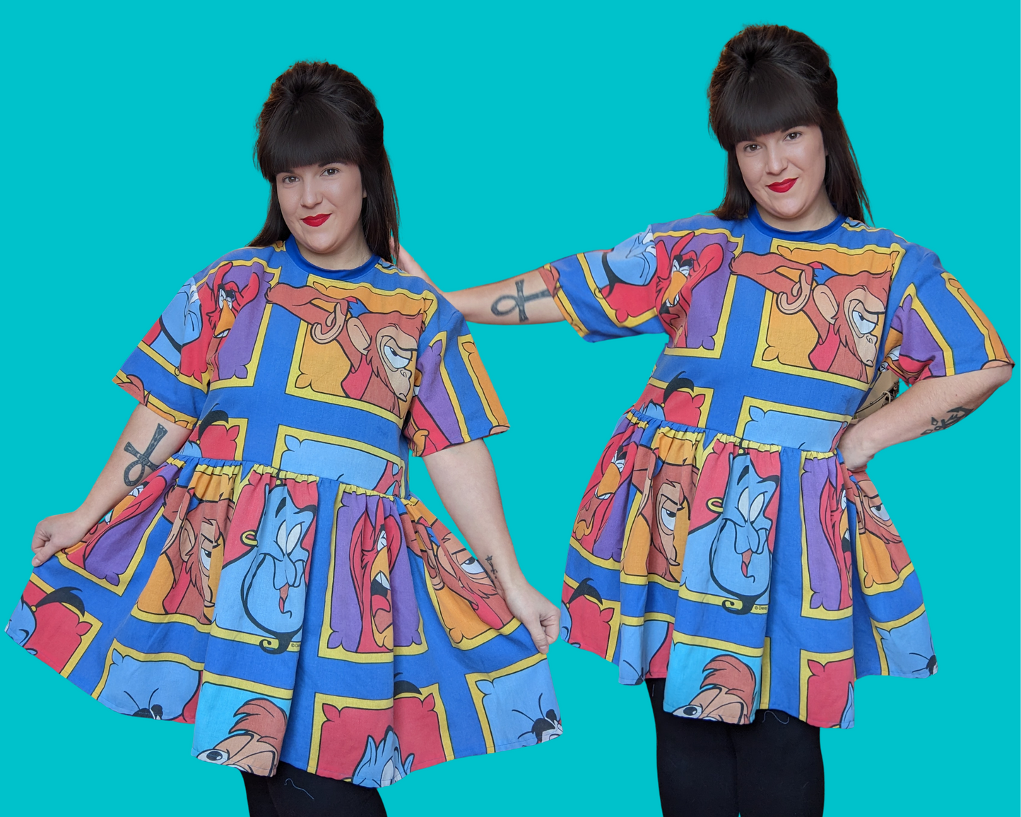 Handmade, Upcycled Disney's Aladdin Bedsheet T-Shirt Dress Fits S-M-L-XL
