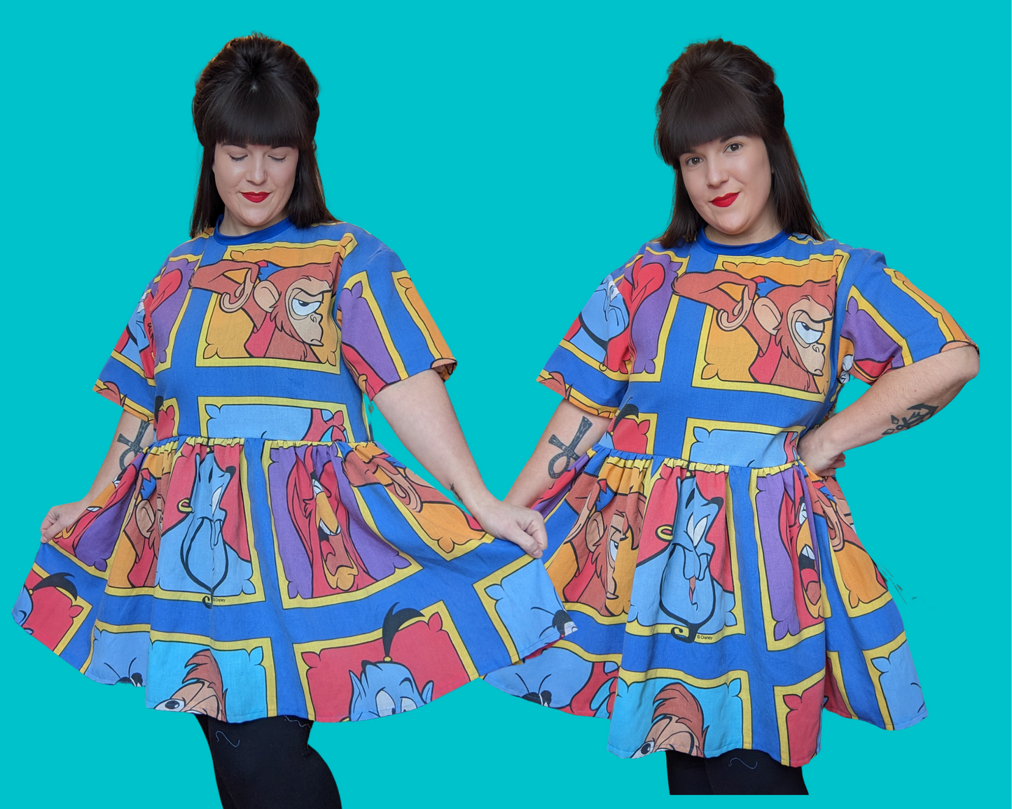 Handmade, Upcycled Disney's Aladdin Bedsheet T-Shirt Dress Fits S-M-L-XL