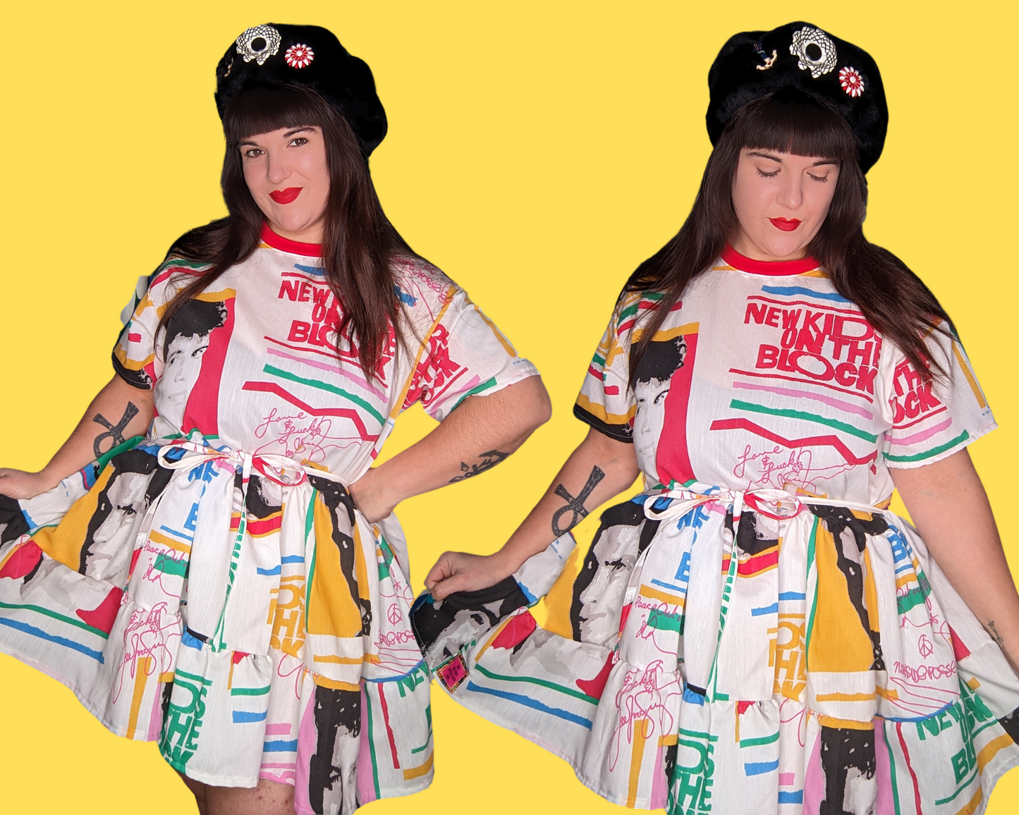 Handmade, Upcycled New Kids On The Block Bedsheet T-Shirt Dress Fits S-M-L-XL