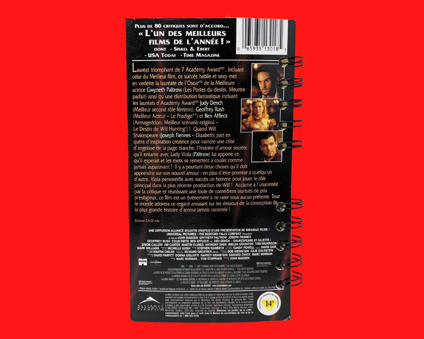 Cahier de film VHS version française de Shakespeare In Love