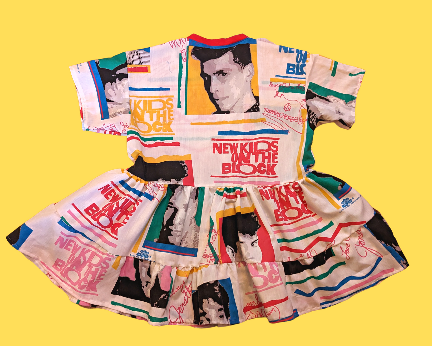 Handmade, Upcycled New Kids On The Block Bedsheet T-Shirt Dress Fits S-M-L-XL