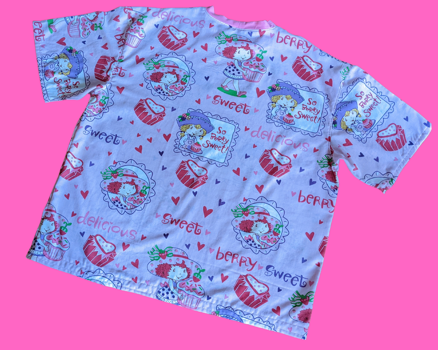 Handmade, Upcycled Strawberry Shortcake Bedsheet T-Shirt Oversized XL