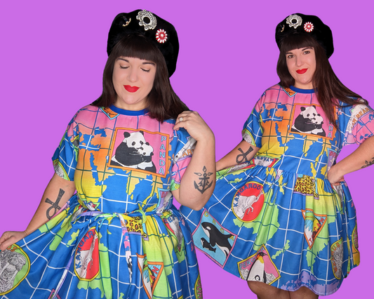Handmade, Upcycled World Wildlife Fund Bedsheet T-Shirt Dress Fits S-M-L-XL