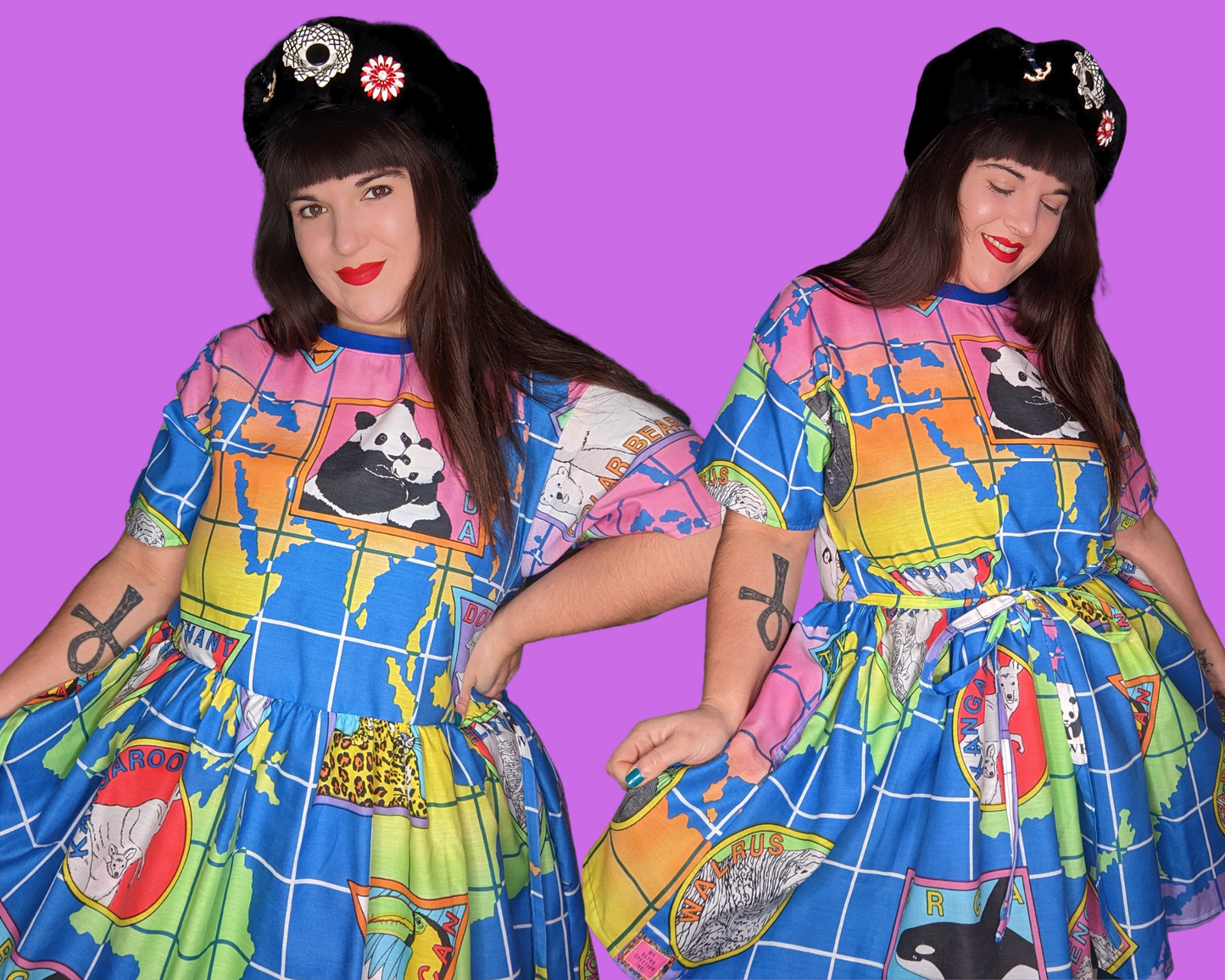Handmade, Upcycled World Wildlife Fund Bedsheet T-Shirt Dress Fits S-M-L-XL
