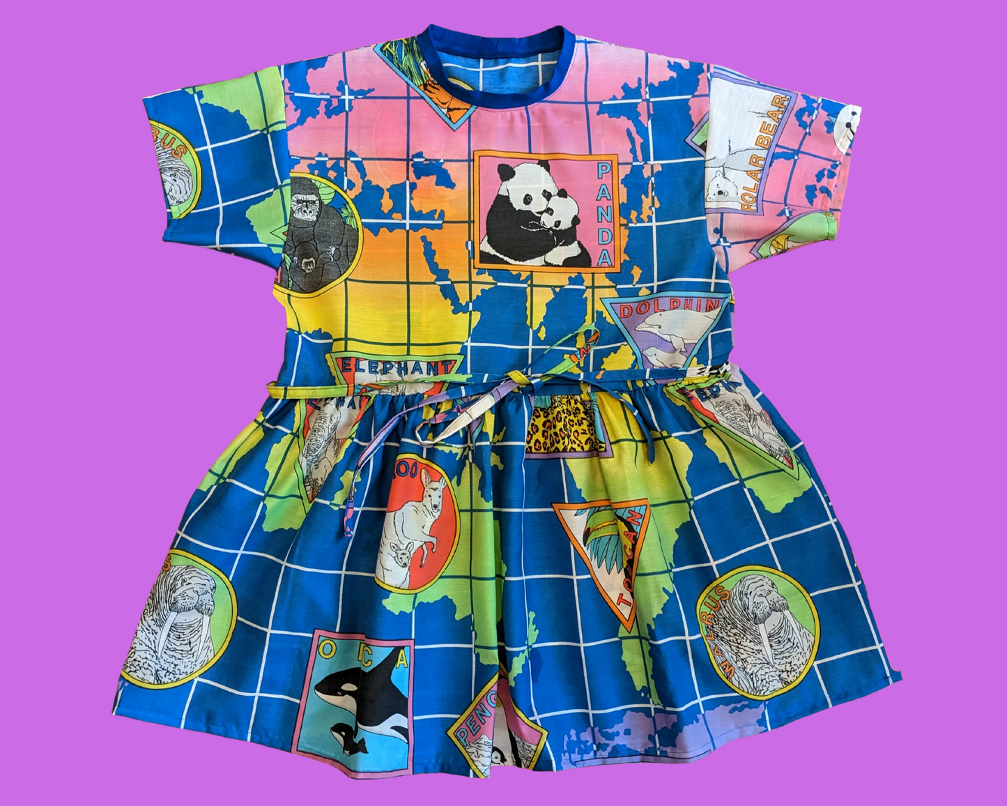 Handmade, Upcycled World Wildlife Fund Bedsheet T-Shirt Dress Fits S-M-L-XL