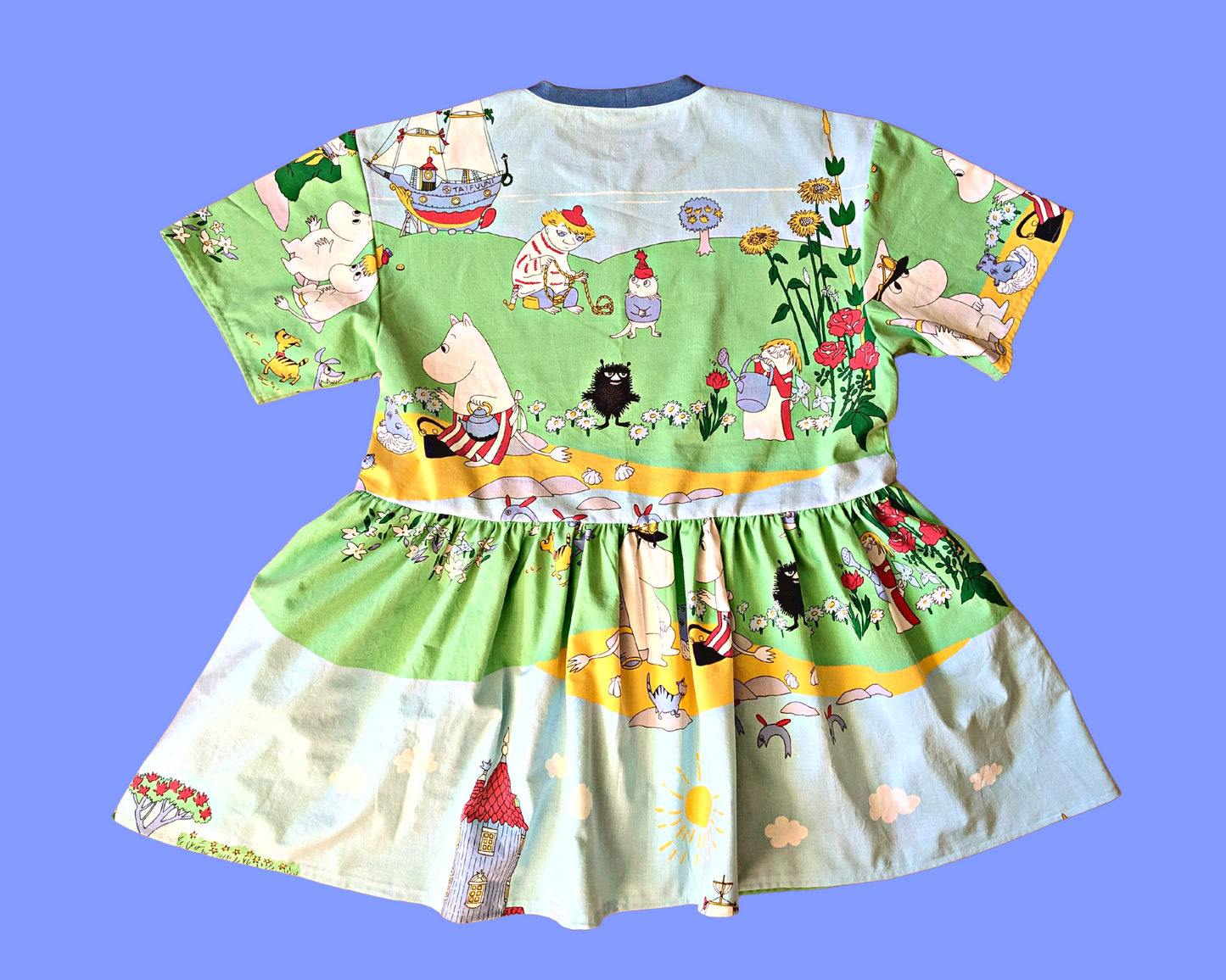 Handmade, Upcycled The Moomins Bedsheet T-Shirt Dress Fits S-M-L-XL
