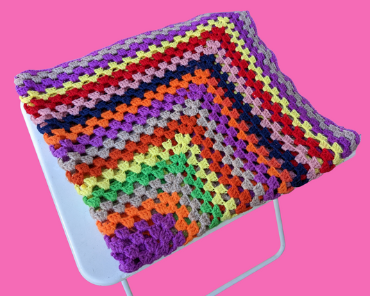 Vintage 1970's Rainbow Colours Wool Crochet Blanket