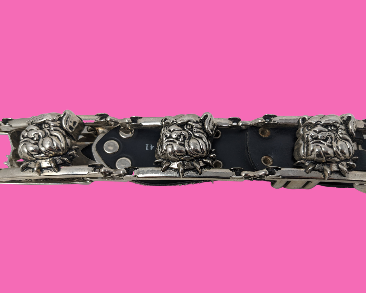 Vintage 1990's Silver Metal Bulldogs Chain Belt