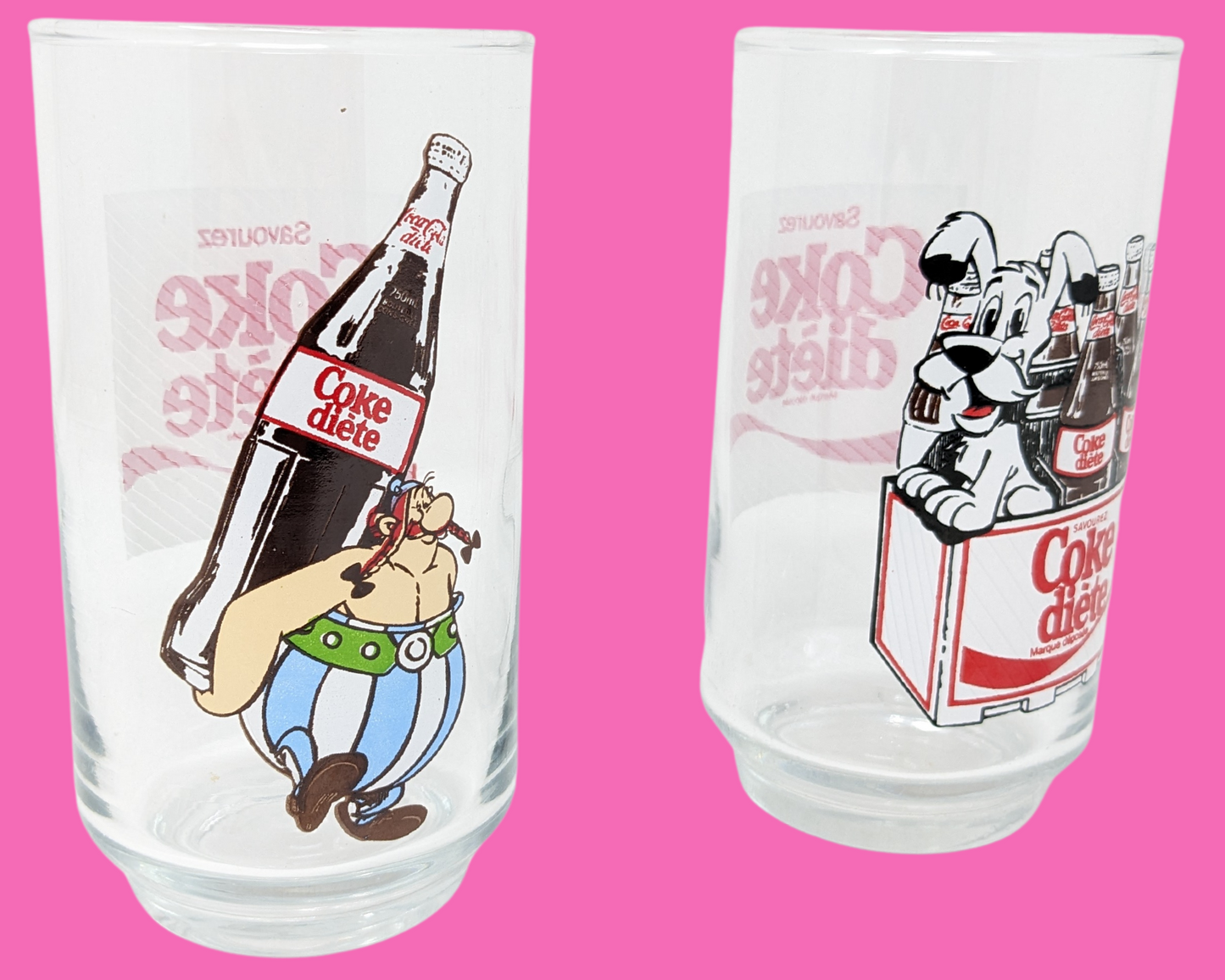 Vintage 1980's Set of Two Diet Coke Glasses // Astérix et Obélix, Idéfix et Obélix