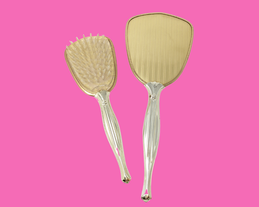 Vintage 1960's Set of Hairbrush and Hand Mirror