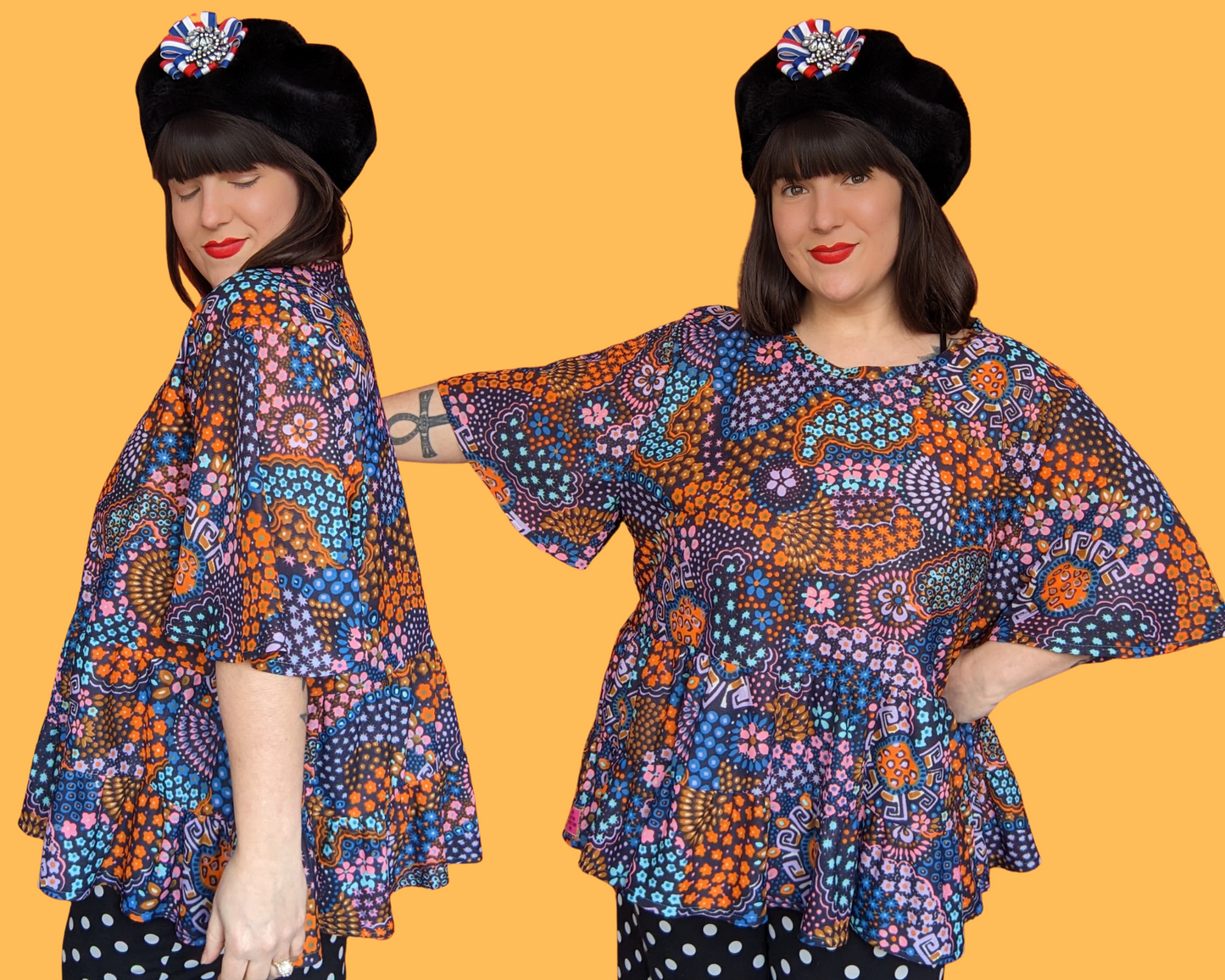 Handmade, Upcycled Vintage 1960's Groovy Polyester Blouse Size 3XL