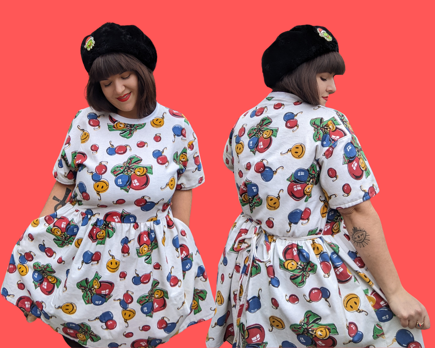 Handmade, Upcycled Vintage 1990's Christmas Flannel Fabric, T-Shirt Dress Size L-XL